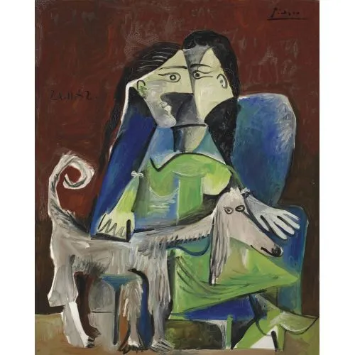 Pablo Picasso Köpekli Kadın Kübizm Pablo Picasso Köpekli Kadın Kübizm Sanat Akımları Kanvas tablo baskısı, tuval, yağlı boya reprodüksiyon tablo