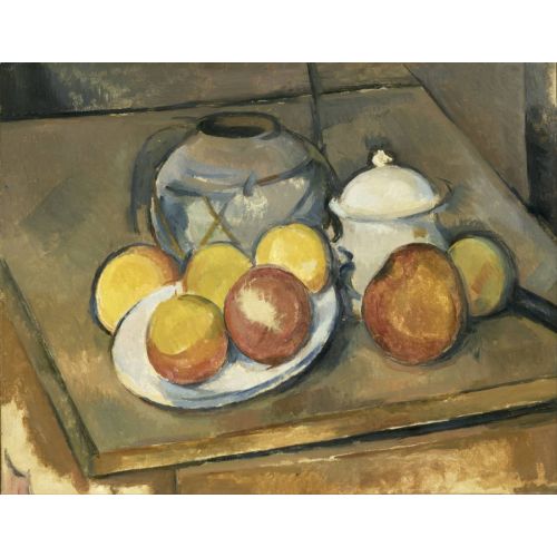 Paul Cezanne Vase, Sugar Bowl And Apples Post Impressionism Art Movements Canvas, Drawing Paper Prints, Reproduction Oil Painting