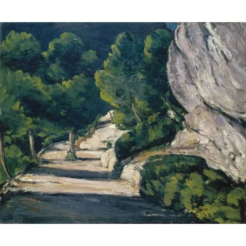 Paul Cezanne, Road With Trees In Rocky Mountains Post Impressionism Art Movements Canvas, Drawing Paper Prints, Reproduction Oil