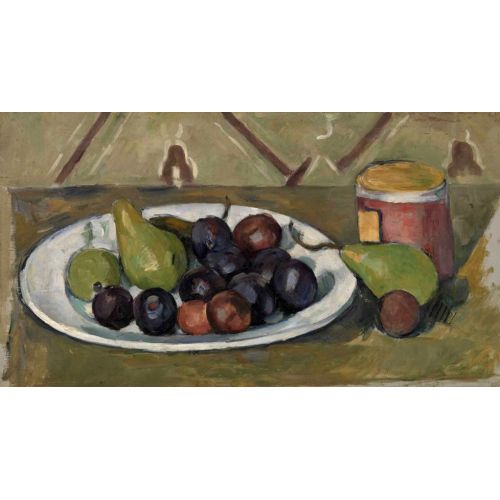 Paul Cezanne, Plate With Fruit And Pot Of Preserves Still Life Paul Cezanne Plate With Fruit And Pot Of Preserves Post Impressionism Art Movements Canvas, Drawing Paper Prints, Reproduction