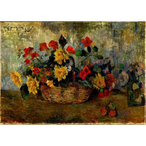 Nasturtiums And Dahlias İn A Basket- Paul Gauguin