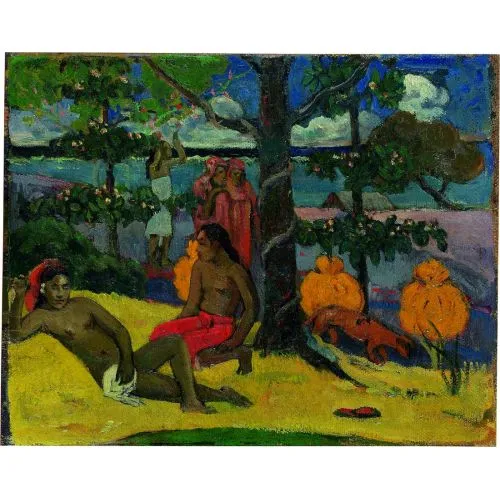 Tahitian Scene - Paul Gauguin Post Impressionism Art Movements Canvas, Drawing Paper Prints, Reproduction Oil Painting and High
