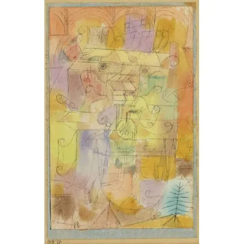 Paul Klee Vazoda Çiçekler Soyut Sanat Akımları Kanvas Efektli Tablo, Resim Kağıdı Baskısı, Reprodüksiyon ve Yüksek