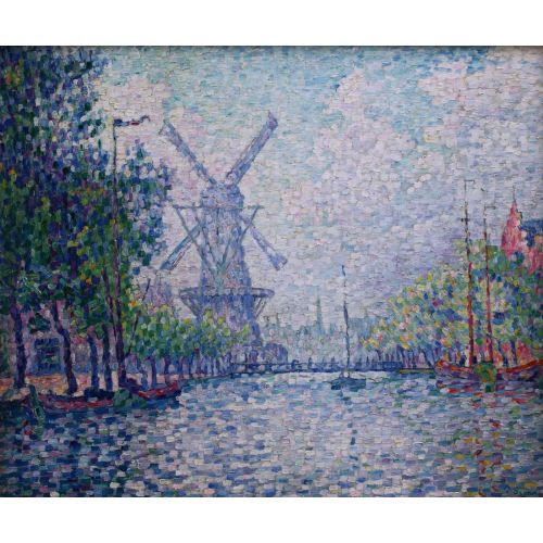 Paul Signac, Mill On A Canal In Rotterdam Puantilism Paul Signac Mill On A Canal In Rotterdam Puantilism Art Movements Canvas, Drawing Paper Prints, Reproduction Oil Painting and