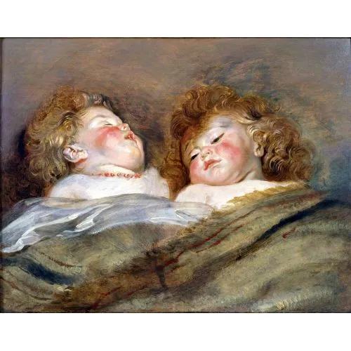Peter Paul Rubens İki Uyuyan Çocuk İnsanlar Peter Paul Rubens İki Uyuyan Çocuk İnsanlar Baskı Tablo Kanvas Efektli Tablo, Resim Kağıdı Baskısı, Reprodüksiyon ve
