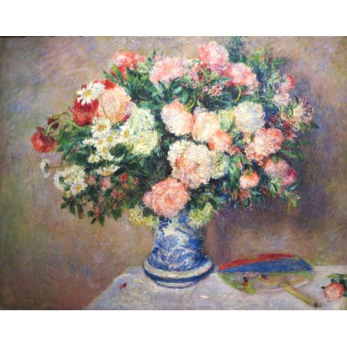 Pierre Auguste Renoir Bouquet Of Chrysanthemums And Japanese Fan Impressionism Art Movements Canvas, Drawing Paper Prints