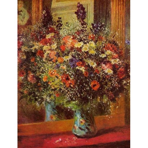 Renoir Bouquet In Front Of A Mirror Painting Post Impressionism Art Movements Canvas, Drawing Paper Prints, Reproduction Oil