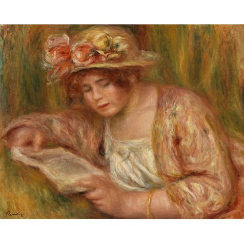Pierre Auguste Renoir Andree Okuma Şapkalı Empresyonizm Sanat Akımları Kanvas Efektli Tablo, Resim Kağıdı Baskısı