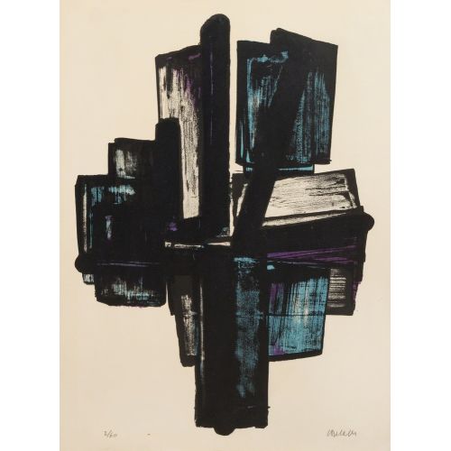 Pierre Soulages, Lithographie No 4, 1957 Tachisme Pierre Soulages, Lithographie No 4, 1957 Tachisme Art Movements