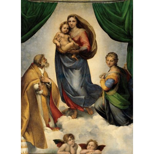 Raphael Madonna Sixtina İnsanlar Raphael Madonna Sixtina İnsanlar Baskı Tablo Raffaello Sanzio, Sistine Madonna, Kanvas Efektli Tablo, Yağlıboya