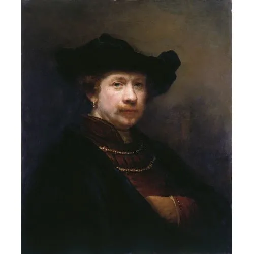 Rembrandt Van Rijn, Self Portrait In A Flat Cap Baroque Art Movements Canvas, Drawing Paper Prints, Reproduction Oil Painting and