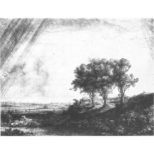 Rembrandt Van Rijn, The Three Trees Etching Baroque Rembrandt Van Rijn, The Three Trees Etching Baroque Art Movements Canvas, Drawing Paper Prints, Reproduction Oil Painting and