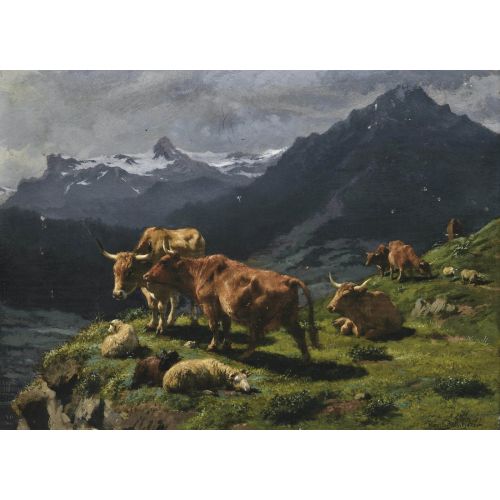 Rosa Bonheur, Acattle And Sheep In An Alpine Landscape