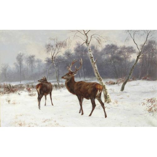 Rosa Bonheur, Deer And Doe In A Snowy Landscape