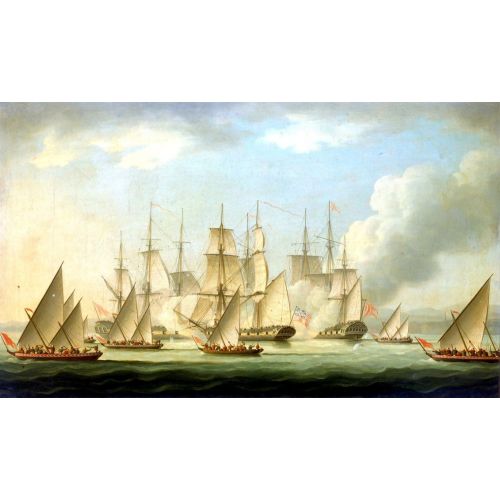 Mahratta Pirates Attacking The Sloop Aurora Of The Bombay Marine, Thomas Buttersworth Realism Mahratta Pirates Attacking The Sloop Aurora Of The Bombay Marine, Thomas Buttersworth Realism Art Movements Mahratta Pirates