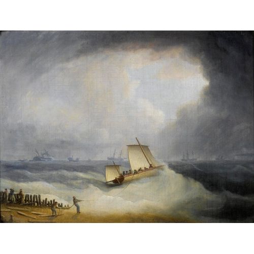 A Deal Lugger Going Of To Storm Bound Ships In The Downs