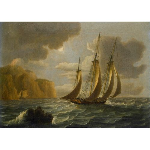 An Armed Revenue Cutter On Patrol With A Potential, Quarry Sheltering Below The Cliffs An Armed Revenue Cutter On Patrol With A Potential, Quarry Sheltering Below The Cliffs