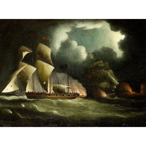 A Royal Navy Brig Chasing And Engaging A Well Armed Pirate Lugger