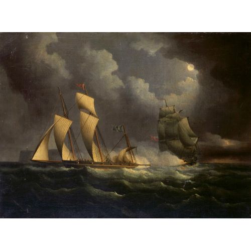 A Smuggling Lugger Chased By A Naval Brig, Thomas Buttersworth