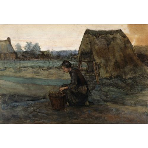 Vincent Van Gogh, Paysanne Agenouillee Devant Une Cabane Vincent Van Gogh, Paysanne Agenouillee Devant Une Cabane