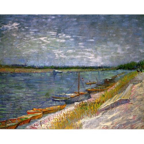 Vincent Van Gogh, River Landscape With Rowboats On The Shore Sea, Lake Vincent Van Gogh, River Landscape With Rowboats On The Shore Post Impressionism Art Movements Vincent van Gogh, River Landscape