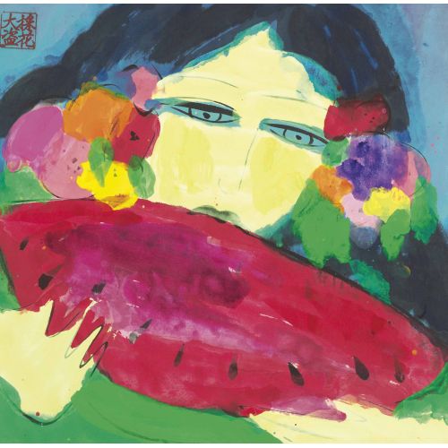Walasse Ting Lady Eating Red Watermelon