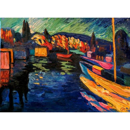 Autumn Landscape With Boats, Wassily Kandinsky