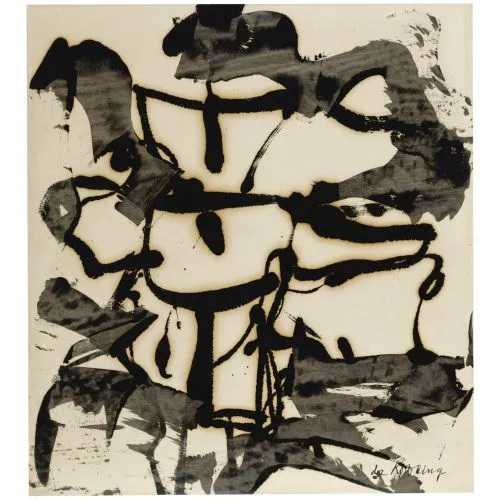 Willem De Kooning, Siyah Beyaz Soyutlama Soyut Willem De Kooning, Siyah Beyaz Soyutlama Soyut Sanat Akımları Kanvas Efektli Tablo, Resim Kağıdı Baskısı, Reprodüksiyon
