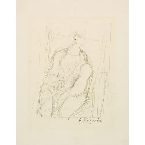 Willem De Kooning, Oturan Adam 2 Soyut Dışavurumculuk Sanat Akımları Kanvas Efektli Tablo, Resim Kağıdı Baskısı
