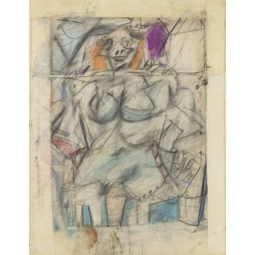 Willem De Kooning, Oturan Kadın 7 Soyut Dışavurumculuk Sanat Akımları Kanvas Efektli Tablo, Resim Kağıdı Baskısı