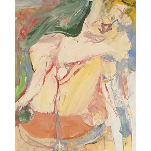 Willem De Kooning, Turuncu Çarşaflı Kadın Soyut Sanat Akımları Kanvas Efektli Tablo, Resim Kağıdı Baskısı