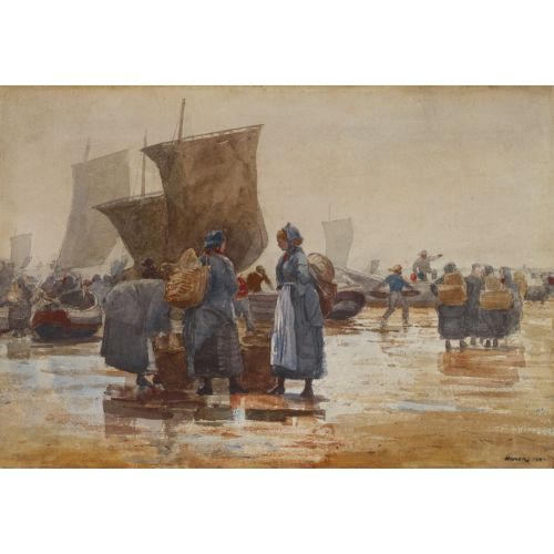 Fisherfolk On The Beach At Cullercoats, Winslow Homer Realism Art Movements Fisherfolk on The Beach at Cullercoats by Winslow