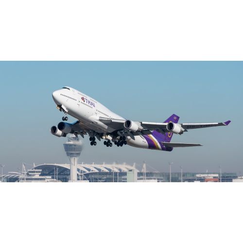 Thai Airways International Boeing 747 Poster The Thai Airways International Boeing 747 poster features the iconic double-decker