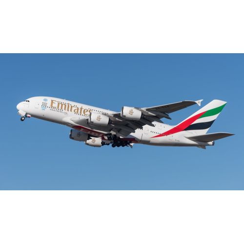 Emirates Airbus A-380 Poster The Emirates Airbus A-380 poster features the worlds largest passenger aircraft with a spacious