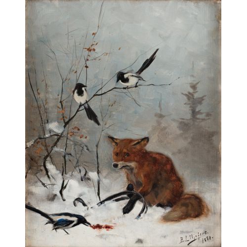 Caught Fox Bruno Liljefors Poster The Caught Fox Bruno Liljefors Poster features a stunning, detailed illustration of a red fox