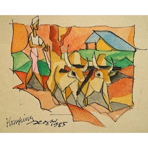 Watercolor Of Ploughing Poster Watercolor Of Ploughing Poster