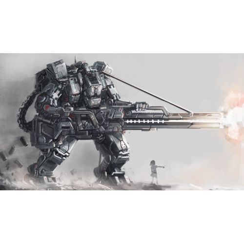 Robot Giant Guns Silhouette Girl Anime Posteri Robot Giant Guns Silhouette Girl Anime Posteri, robotlar ve dev silahlarla