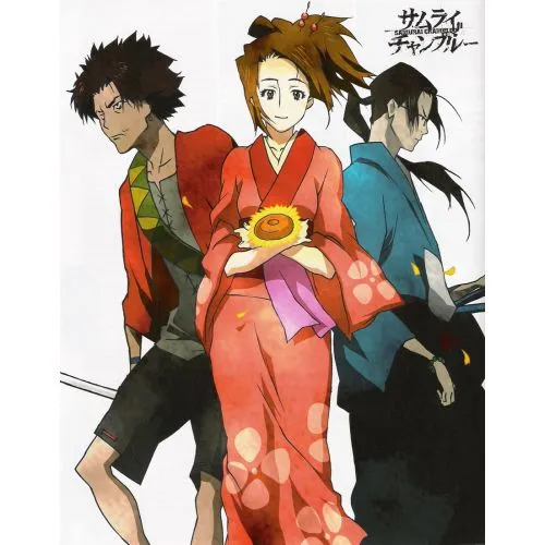 Samurai Champloo Poster 4 Samurai Champloo Poster 4 features the main characters Mugen, Jin, and Fuu in a dynamic and