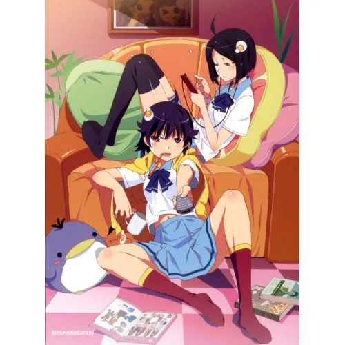 Nisemonogatari Poster 2 Nisemonogatari Poster 2 features main characters Koyomi and Karen Araragi in a vibrant and dynamic