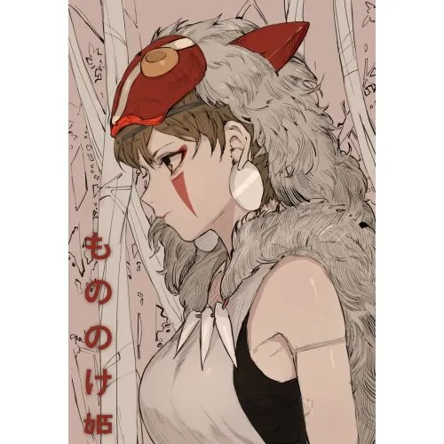 Princess Mononoke Poster 2 Princess Mononoke Poster 2 features intricate hand-drawn artwork of the main characters from Studio