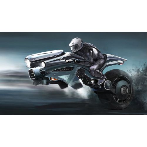 Futuristic Motorcycle Poster The features of a Futuristic Motorcycle Poster include sleek and aerodynamic design, futuristic