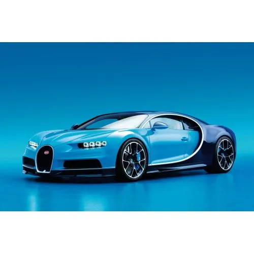 Quadro Moderno 4 Pezzi Bugatti Chiron Blu 131x62 Cm, Stampa Su Legno, Decorazione Auto Sportiva - 3