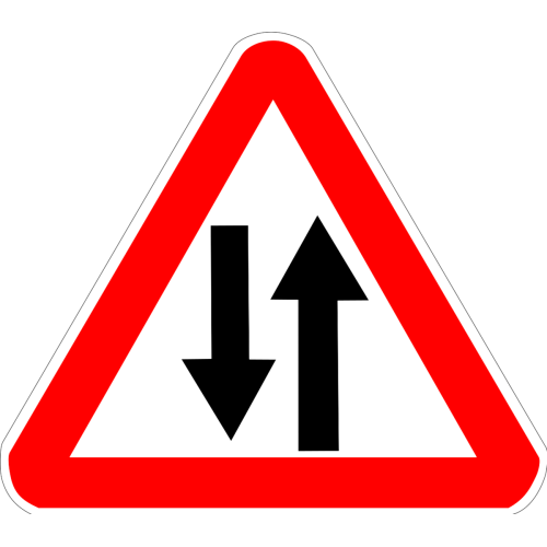 Two Way Straight Ahead Traffic Road Sign Poster The Two Way Straight Ahead Traffic Road Sign Poster features a clear and bold
