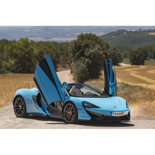 Mclaren 570s Spider Curacao Blue Car Poster The McLaren 570S Spider Curacao Blue car poster features a stunning image of the