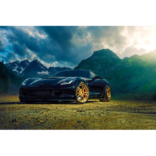Chevrolet Corvette Car And Mountain Landscape Poster Chevrolet Corvette Car And Mountain Landscape Poster