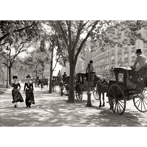 Old Street With Horse Carriages And Woman Poster The Old Street With Horse Carriages And Woman Poster features a vintage scene of