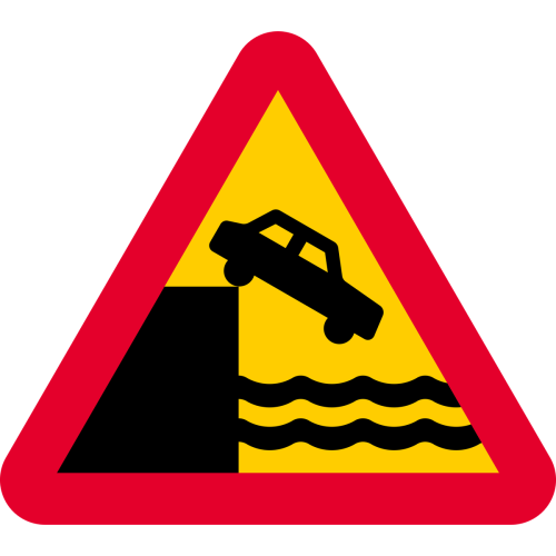 Vehicle Falls Into Water Traffic Road Sign Poster