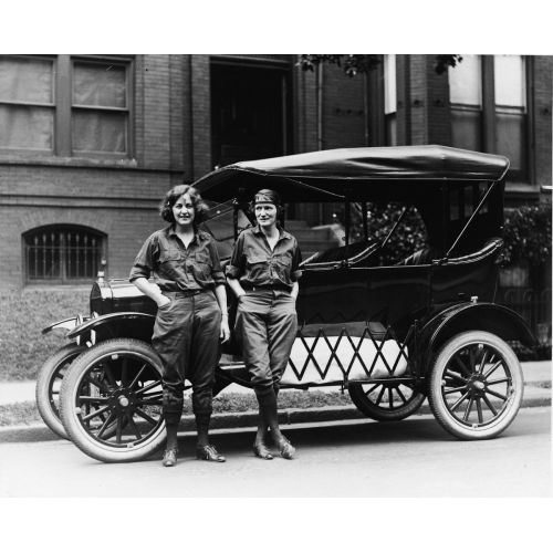 Woman Beside An Old Car Poster