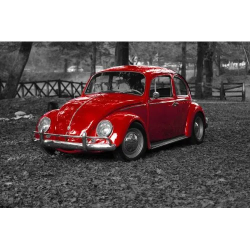 Kırmızı Volkswagen Kaplumbağa Retro Araba Posteri Kırmızı Volkswagen Kaplumbağa Retro Araba Posteri, nostaljik bir hava