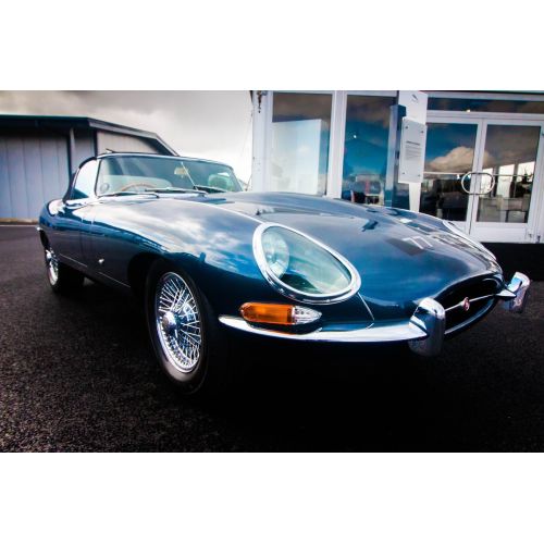 Navy Blue Jaguar Retro Car Poster
